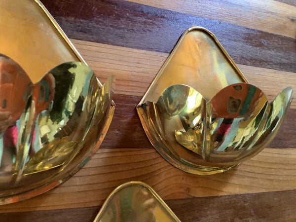 VTG BRASS Wall Pockets SCALLOPED nesting GRADUATED INDIA planters plant holder