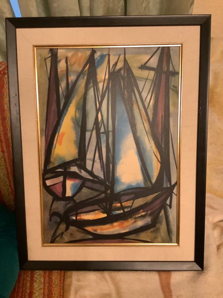 Vintage Nautical Litho sea ocean sail boat ship Framed frame Breilman  Breilmann