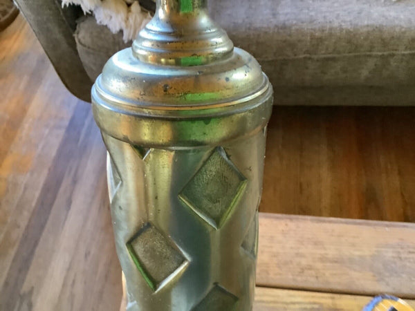 VTG Table Lamp metal Brass Column Tall diamond cut out mid Century modern retro