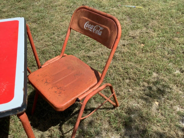 Vtg antique Coca Cola Coke enamel metal Porcelain Table advertising sign Chairs