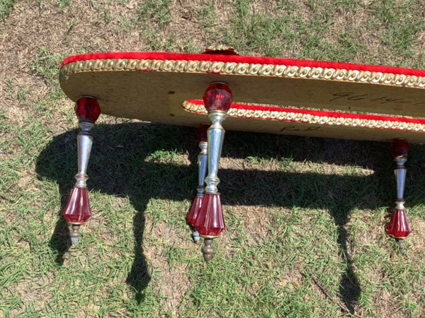 Vtg MID CENTURY Modern mcm Glass Coffee table red gold Hollywood Regency rare