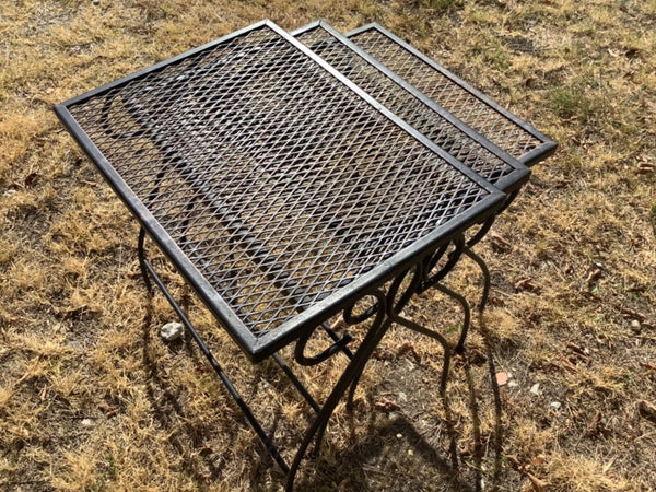 Vtg set mid century mesh Wrought Iron Nesting Tables Woodard Salterini Style