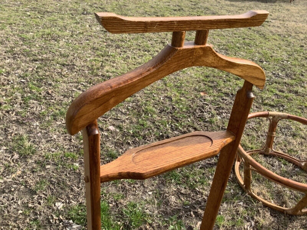 Vtg Centurion Solid Oak Wood Butler Valet Suit Rack Stand Clothes Hanger