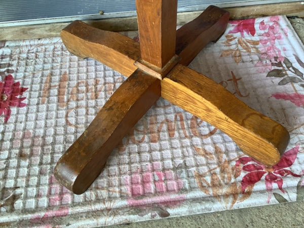 Vtg  Antique Mission OAK wood Hat Coat Rack Hall Tree floor Stand  Brass hooks