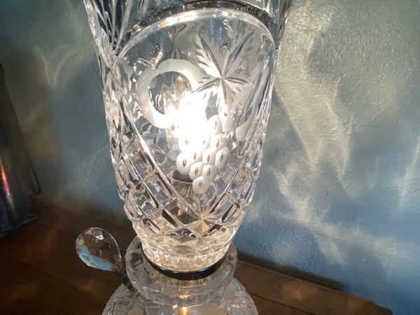 VTg CUT CRYSTAL GLASS TABLE nightstand LAMP VANITY BOUDOIR grapes nightlight