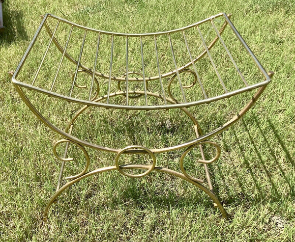 Vtg Hollywood Regency gold brass vanity bench seat chair Mid-Century modern mcm