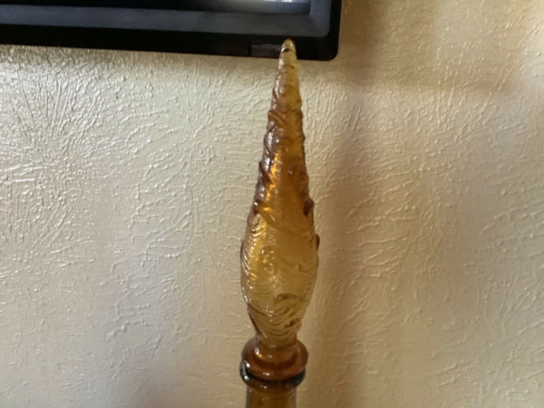 Vtg Italy Amber Empoli Glass Genie Bottle Decanter 22” Swirl Wave Stopper mcm