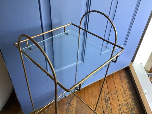 Vtg Brass gold tone Side end Table Glass Top Plant Stand Hollywood Regency MCM