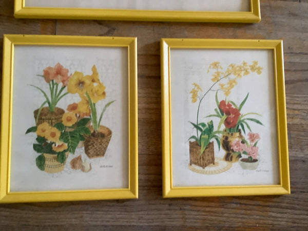 Gloria Erikson Vtg Frame Print Floral mid Century Modern Wicker boho chair