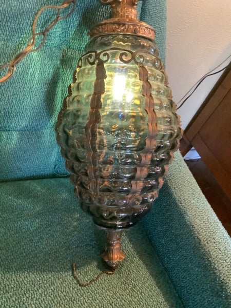 Vintage Smokey glass swag light hanging pendant lamp gothic mid century Modern