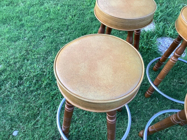 Vtg Gilbert USA 4 mid Century modern MCM Wood Vinyl Swivel Bar Stools chairs