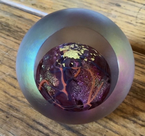 VTG GLASS EYE STUDIO GES HAND BLOWN ART GLASS PAPERWEIGHT SIGNED 1996 PLANET