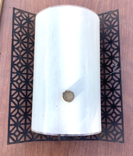 Vtg mid century modern mesh metal  Wall Sconce milk glass shade Light fixture