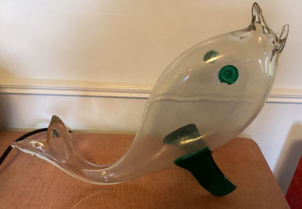 Vintage Mid Century modern Art Hand Blown Glass Fish vase sculpture Blenko