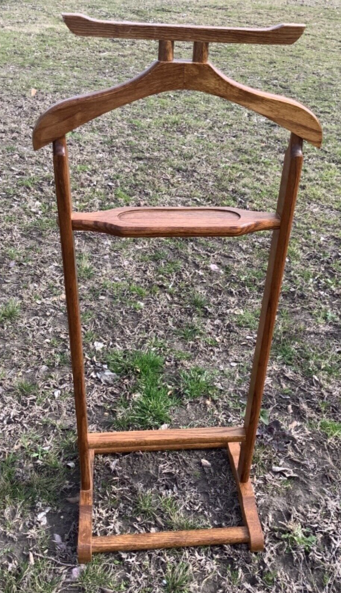 Vtg Centurion Solid Oak Wood Butler Valet Suit Rack Stand Clothes Hang