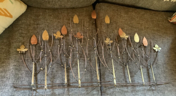 Vtg Mid Century modern Leaf Metal Brutalist Wall Sculpture