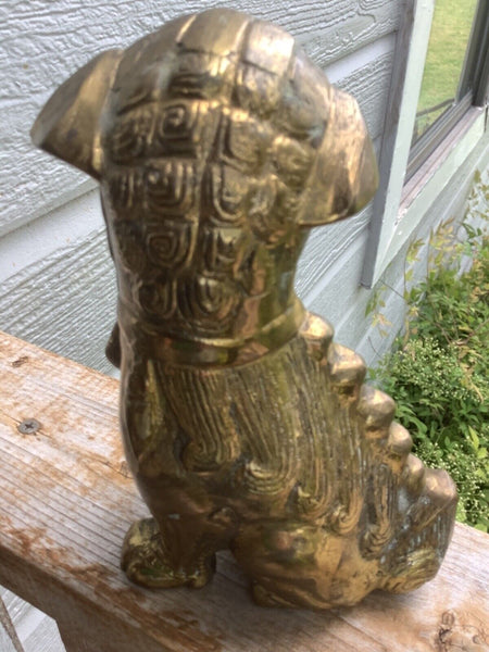 Vintage Chinese Brass Foo Dog Lion Protector Statue Feng Shui Door bookend