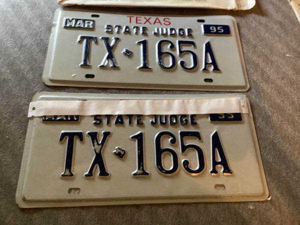 Vintage 1995 Texas STATE U.S. official JUDGE license plates TX 165A NOS PAIR