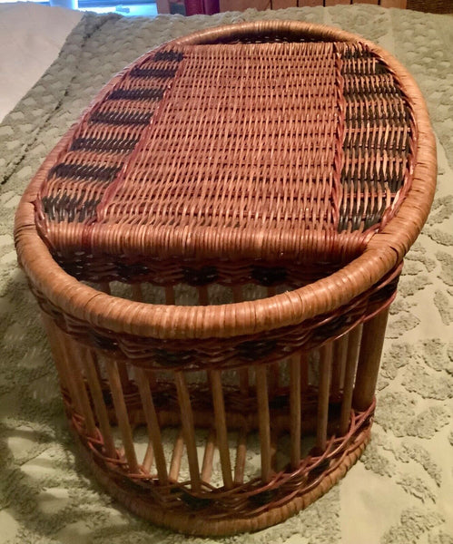 VTG WICKER RATTAN BED LAP BREAKFAST SERVING TRAY W/ 2 SIDE COMPARTMENTS