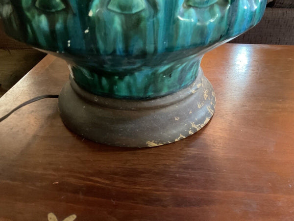 Vintage Blue Green Ceramic Pottery  table desk Lamp 60s Mid Century MCM Modern