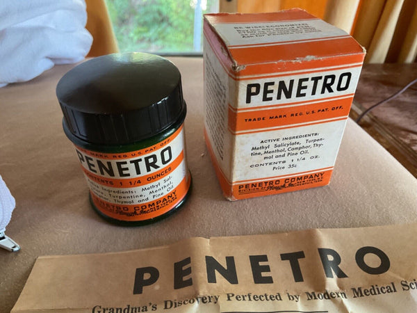 VINTAGE penetrol medicine glass bottle in box vapor rub cold chest