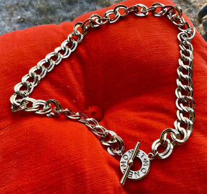 Vintage Monet Signed Silvertone Double Curb Link Chain Necklace gold tone