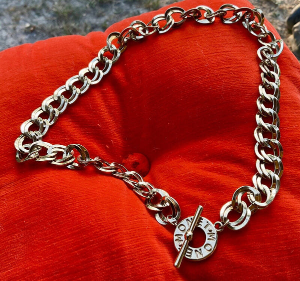 Vintage Monet Signed Silvertone Double Curb Link Chain Necklace gold tone