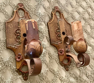 Antique 1920 Pair of Lincoln No. 904 Double Light  Cast Iron Tulip Wall Sconces