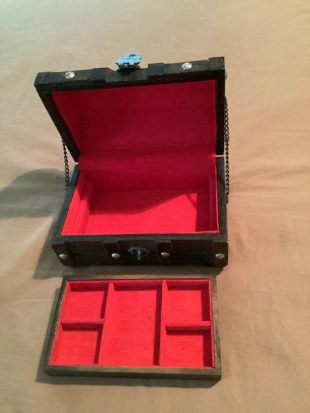 Vintage Gothic Wood Treasure Pirate Chest Jewelry storage trinket  Box  tray