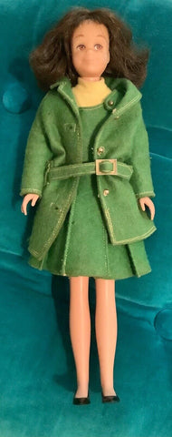 Vintage Barbie SKIPPER 1963 doll with Clothes green dress coat brunette