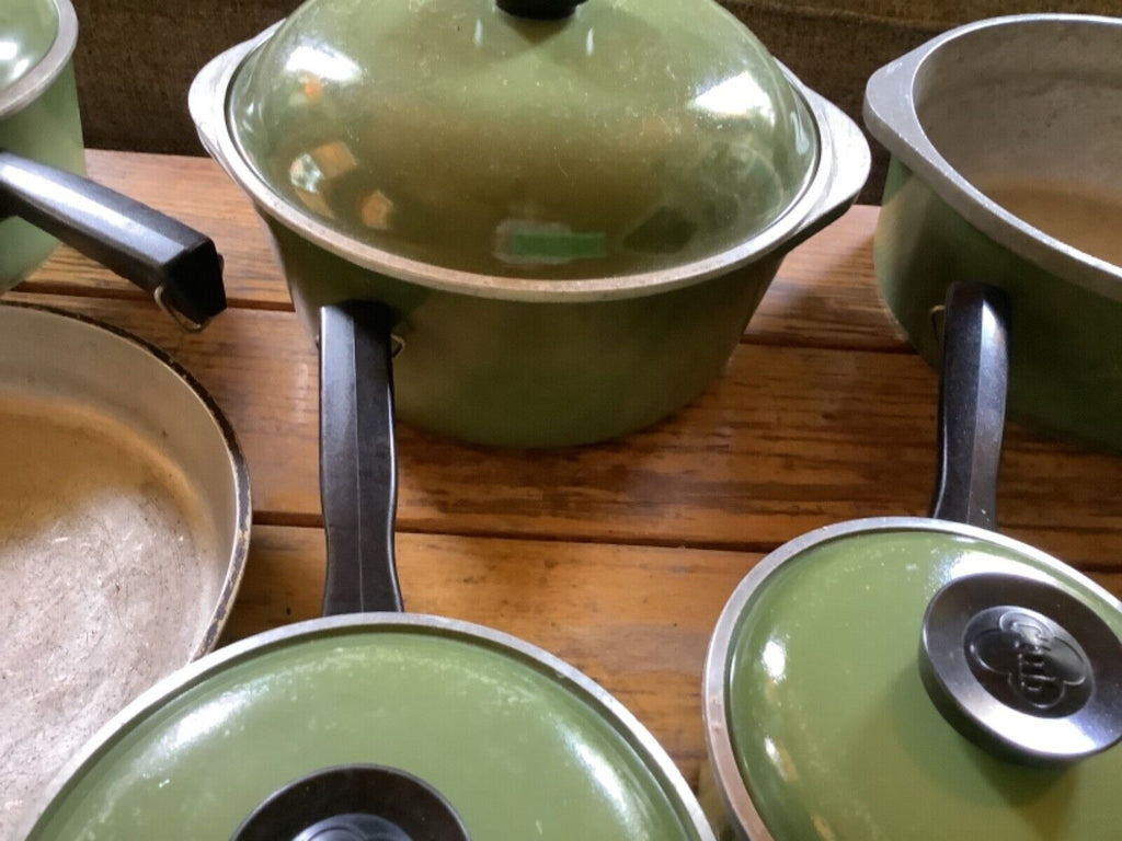 Club Cookware 14 Pieces Avocado Green Aluminum Set Pots Skillet Lids V