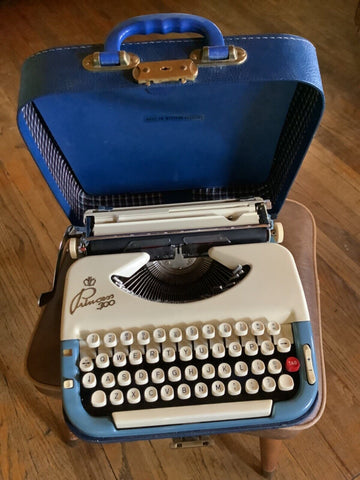 Vintage 1950s Princess 300 Blue Portable Typewriter  Original Carry Case