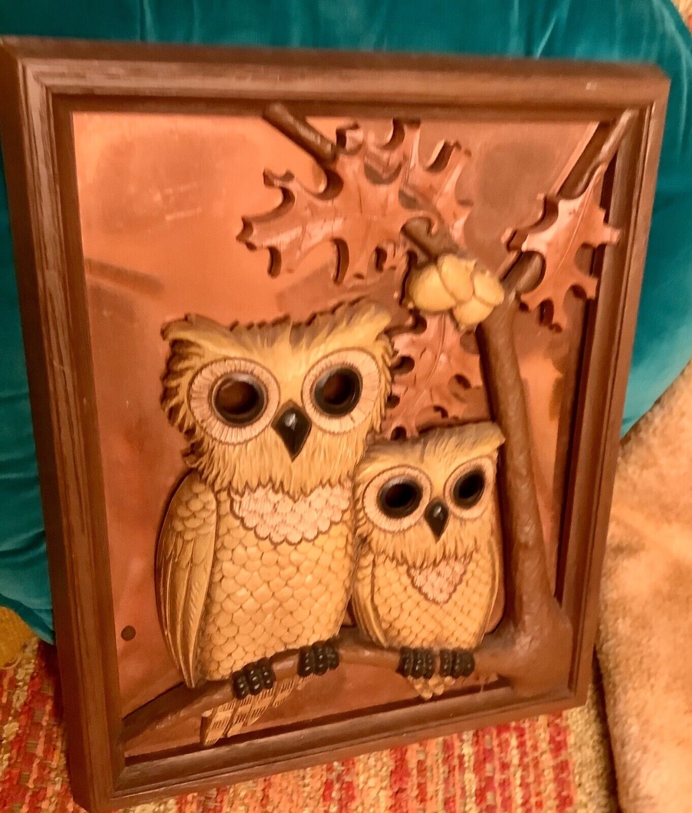 VTg COPPER CRAFt tin  OWL  tree COPPER PICTURE frame  Mcm mid Century retro