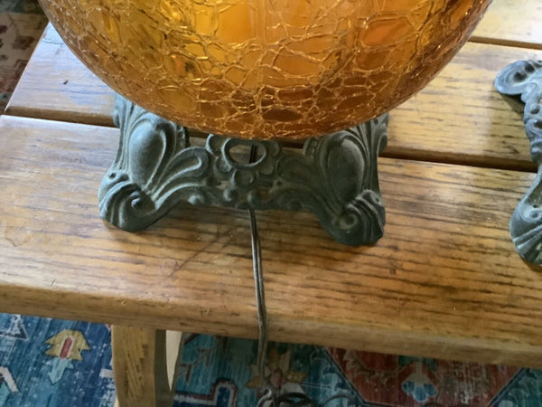 Vintage pair Mid Century modern crackle Amber table Lamps mcm Spanish gothic
