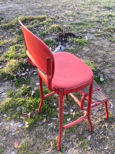 MCM Vintage Red Cosco Kitchen Step Stool Chair Pull Out Steps  mid century retro