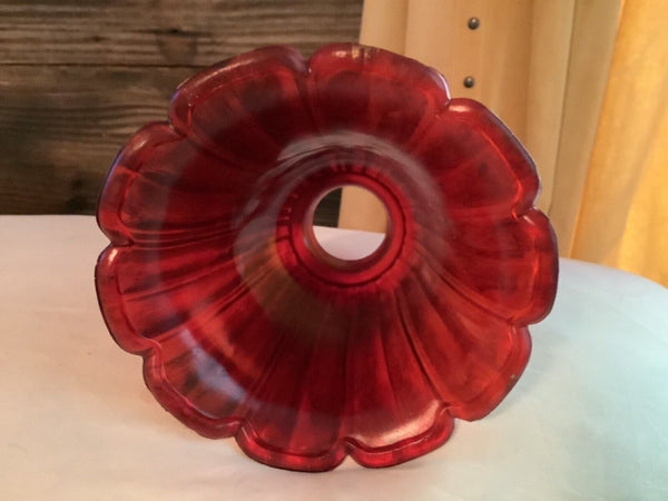 Vintage Mid-Century Ruby Red tulip floor table lamp glass shade iridescent