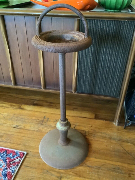 Vtg  antique smoking Metal cast  Floor Stand Ashtray  ash tray Handle