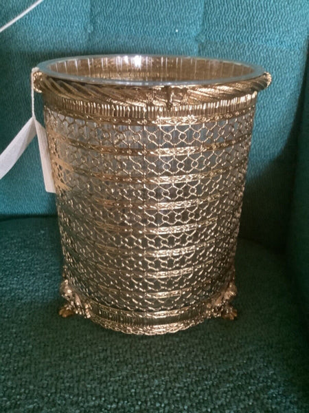 VTG STYLEBUILT HOLLYWOOD REGENCY GOLD WASTEBASKET Trash can gold brass