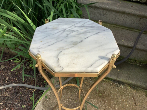 Marble Brass gold  Plant Stand Pedestal Table  Hollywood Regency Vtg Plantstand