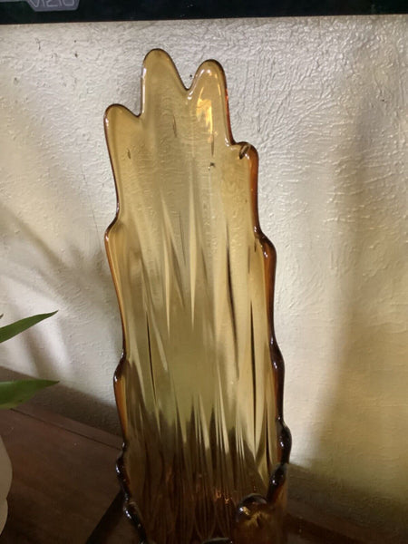 LE Smith Viking?  UNIQUE Amber Diamond Pattern Swung Stretched Glass Vase