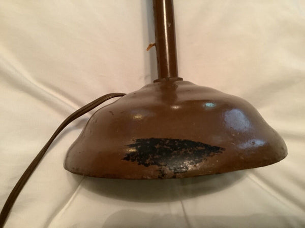 Vtg antique  Gooseneck Industrial Desk Lamp  Brown Art Deco machine age