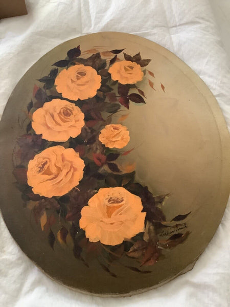 Vintage original Flower  floral Rose oil painting canvas orange