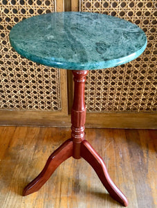 Vtg Tripod Side Table Taiwan green Marble Top Vintage Mahogany Pedestal Stand
