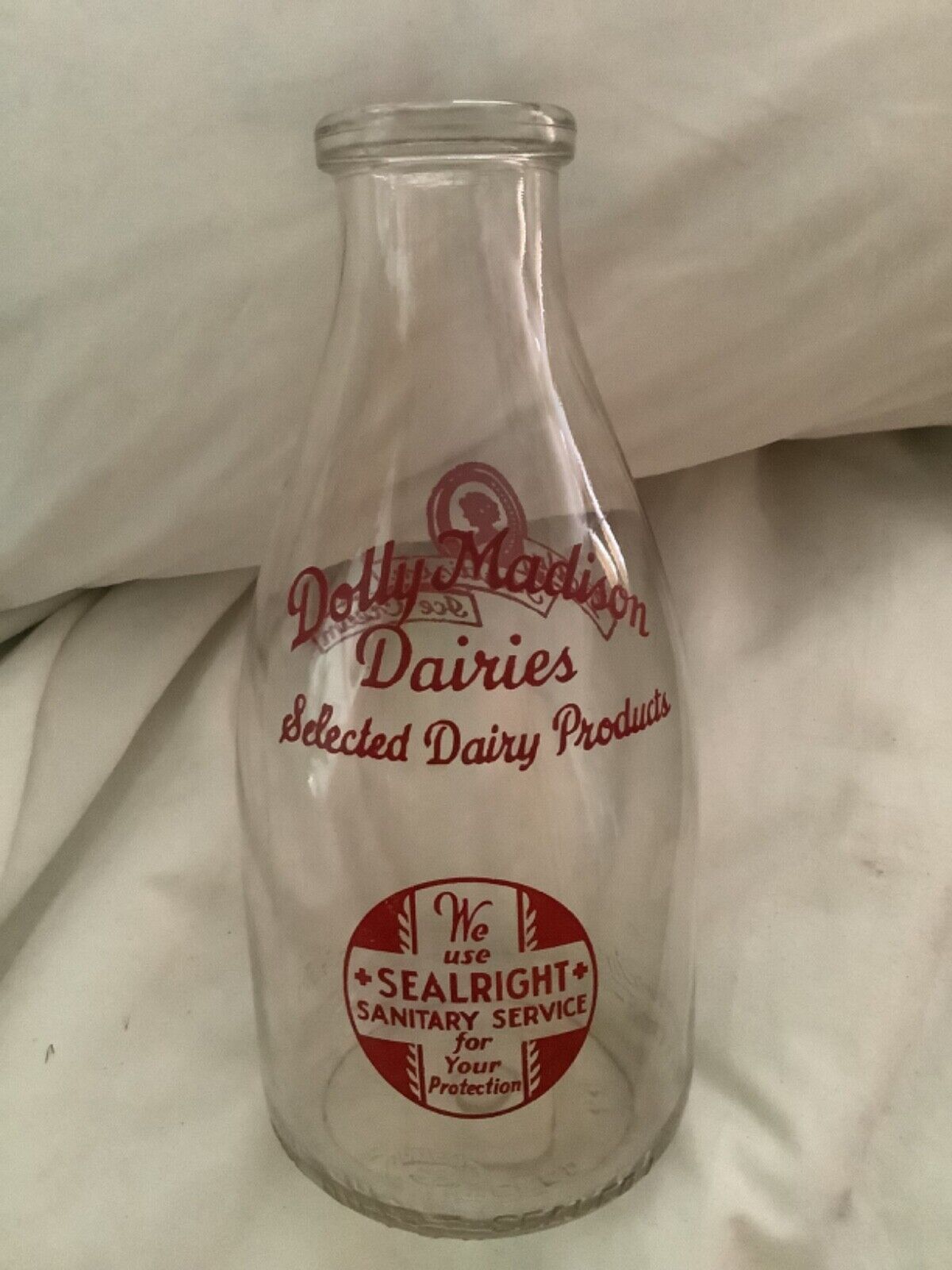 VINTAGE Dolly Madison Dairies 1 quart  Milk Bottle sealright Sanitary ice cream