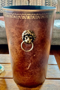 Vintage Ornate Brass metal umbrella cane stand Lion head ring handles