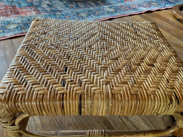 Vtg  Mid Century Modern Wicker Foot Stool boho mcm retro plantstand plant stand