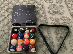 16 Vintage Mini Billiard Ball Set - Small Pool Balls - 1.5" with box triangle