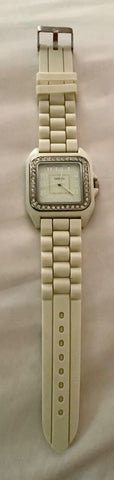 New ladies' Geneva rhinestone bezel silicone band white quartz wristwatch watch