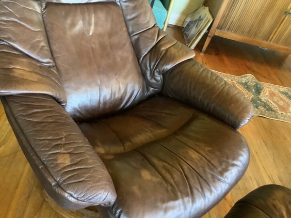 Ekornes Stressless "Chocolate" Leather Recliner Chair and Ottoman LARGE Reno