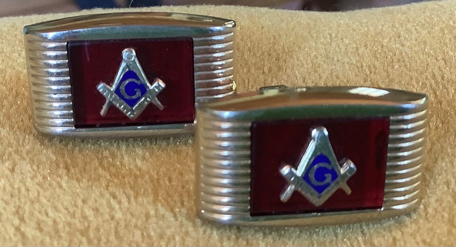 Vintage Free Mason Men's Gold Cufflinks Masonic Jewelry Compass Unmarked Vtg G